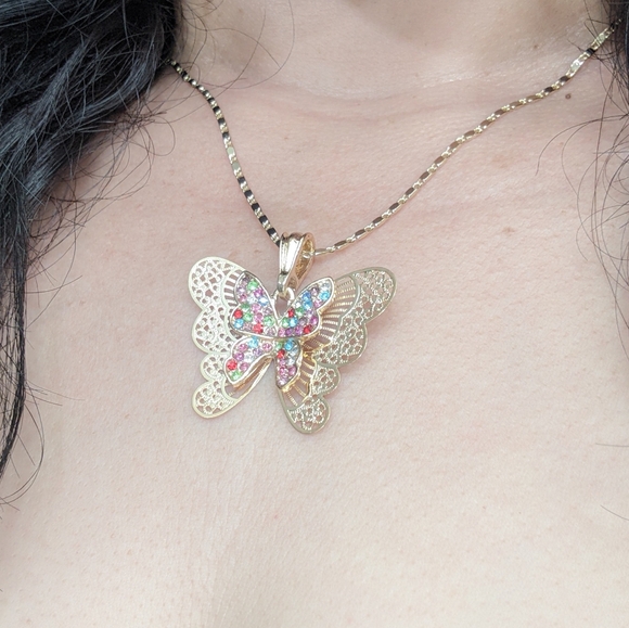 Necklace 18K Gold Filled and Cubic Zirconia Multicolor Butterfly Necklace - Picture 5 of 12